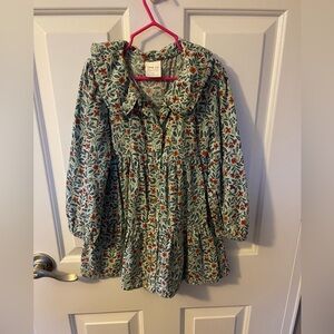 Little Co toddler girl blue floral dress with ruffle collar. Size 5T